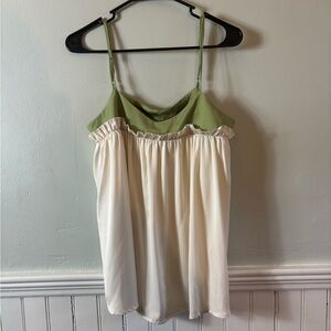 Cream & Sage Green Colorblock Cami Top – Ruffle Babydoll – Cottagecore Boho